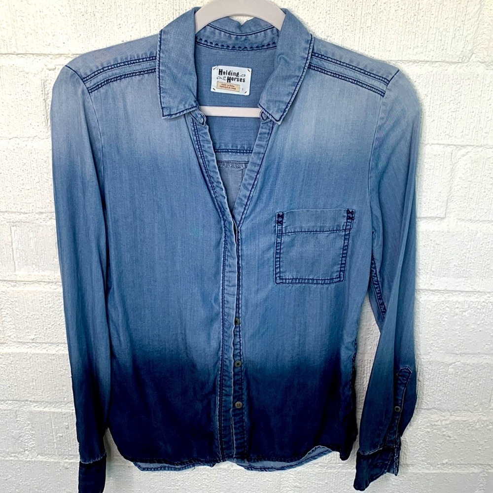 Anthropologie Holding Horses Ombre Tencel Button Down Long Sleeve Top size XS - Picture 3 of 8
